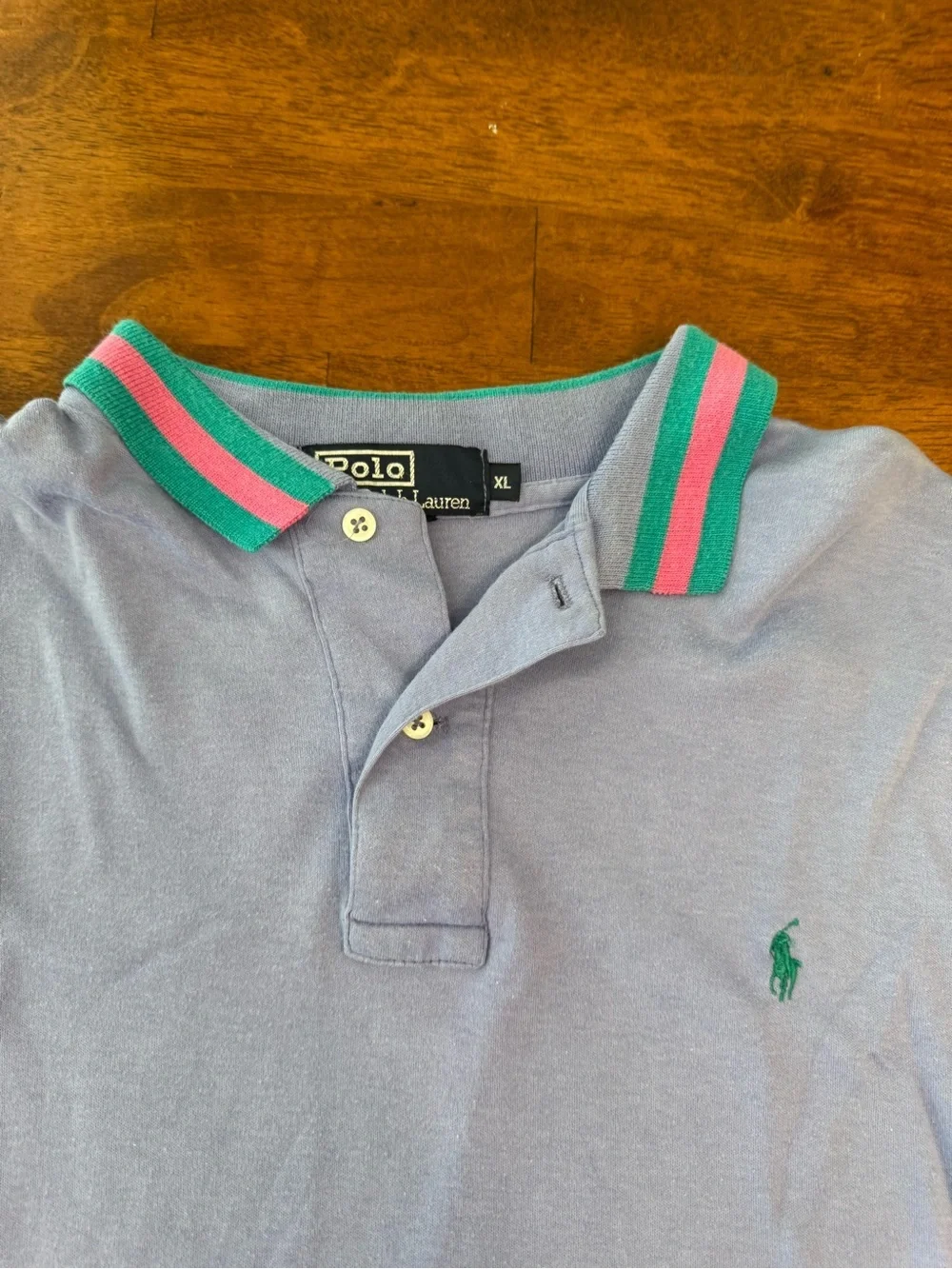 Polo Ralph Lauren Mens XL Blue Polo Shirt Tipped Striped Collar 100% cotton